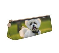 ADAhgu Bichon Frise Dog on the Grass Print Versatile Usage Leggero Astuccio con cerniera portapenne per studenti scolastici