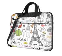 ADAhgu Borsa per computer portatile, leggera e versatile, con stampa della Tour Eiffel di Parigi, alla moda e protettiva, per viaggi di lavoro, Nero , 14 inch