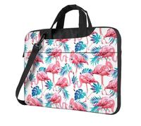 ADAhgu Borsa per computer portatile leggera e versatile con stampa di fenicotteri con foglie verdi e foglie, Nero , 13 inch