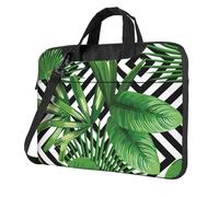 ADAhgu Borsa per computer portatile leggera e versatile con stampa di foglie verdi di palma tropicale, elegante e protettiva, per viaggi di lavoro, Nero , 14 inch