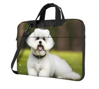 ADAhgu Borsa per computer portatile leggera e versatile con stampa di un simpatico cane Bichon Frise, elegante e protettiva, per viaggi di lavoro, Nero , 15.6 inch