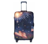 ADAhgu Copertura protettiva per valigie con stampa di fuochi d'artificio con bandiera americana, lavabile, da viaggio, con cerniera nascosta, bianco, L