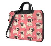ADAhgu Divertente borsa per computer portatile leggera e versatile con stampa di un cucciolo di carlino in stile cartone animato, elegante e protettiva, ideale per viaggi, Nero , 14 inch