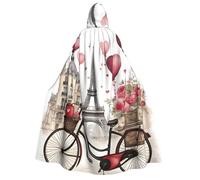 Adahgu Love Paris Tower Coffee Wine Profumo Bicicletta Cuore Stampa Mantello con Cappuccio per Adulti Carnevale Festa in maschera Cosplay Costumi Accessorio