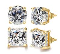 ADAIER 2 paia di orecchini a perno con zirconia cubica, per donne e uomini, in argento Sterling placcato oro 24 carati, con diamanti artificiali di zirconia cubica, regalo delicato per le orecchie (ED