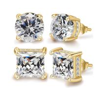 ADAIER 2 paia di orecchini a perno con zirconia cubica, per donne e uomini, in argento Sterling placcato oro 24 carati, con diamanti artificiali di zirconia cubica, regalo delicato per le orecchie (ED