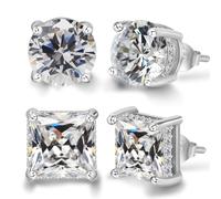 ADAIER 2 paia di orecchini a perno con zirconia cubica, per donne e uomini, in argento Sterling placcato oro 24 carati, con diamanti artificiali di zirconia cubica, regalo delicato per le orecchie (ED