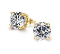 ADAIER Orecchini a perno ipoallergenici con zirconia cubica, per donne e uomini, in argento Sterling placcato oro 24 carati, con grande brillante zirconia cubica sintetica, delicati sulle orecchie