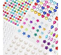ADAKEL Adesivi Strass, 6 Fogli Strass Autoadesivi Gemme di Cristallo Bambini Glitter Autoadesivo Diamante per DIY Artigianato Decorazione, Colori Assortiti, Quadrato, Rotondo e a Forma di Cuore