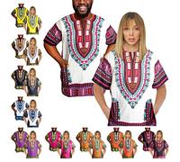 Adalex Global Camicia Unisex Tradizionale Africana Dashiki, Grande, Bianco/Arancione/Viola Adulto