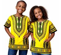 Adalex Global Dashiki - Camicia africana per bambini, design tradizionale, vestiti autentici per bambini con motivi etnici e stampa africana, Giallo e verde., 12-14 Anni
