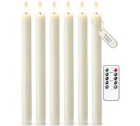 AdalyRoma Candele LED a stelo 6 pezzi con timer 2/4/6/8h, senza fiamma, cera vera 2 x 24,5 cm, a batteria AA, dimmerabili, luce tremolante e continua, per Natale, matrimonio, decorazione camera