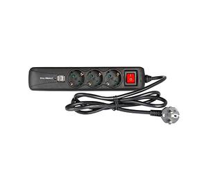 Adam Hall Accessories 8747 S 3 USB - Ciabatta a 3 prese con interruttore e 2 prese di ricarica USB