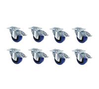 Adam Hall Hardware 372191 M8 AH - 8x Rotella girevole in acciaio con ruota blu e freno, 100 mm