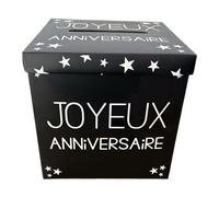 ADAMEL PARTY Urna Buon Compleanno Nero e Bianco I Classico in Cartoncino 20 x 20 x 20 cm I Motivo Stelle Festa Carte Buste Piccoli Regali I Adulti Bambini Decorazione Tavolo