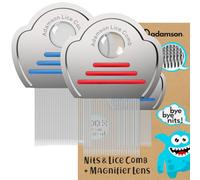 Adamson Pettine Pidocchi e Lendini Bambini - Pettinino Acciaio per Pidocchi x2 - Elimina Pidocchi e Lendini - Resistente e facile da pulire - Set Rosso e Blu