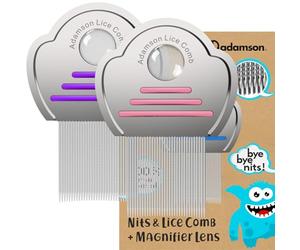Adamson Pettine Pidocchi e Lendini Bambini - Pettinino Acciaio per Pidocchi x2 - Elimina Pidocchi e Lendini - Resistente e facile da pulire - Pettinino - Set Rosa e Viola