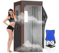 Adamson Sauna Portatile a Vapore - Vasca Sauna + Sauna da Casa 2.6L 1000W + Sedia + Telecomando + Massaggiatore Pedale & Tappettino Antiscivolo - Nylon Arancione