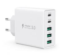 Adaptateur Secteur USB 40W, Chargeur Avec Prise Euro, Bloc d'alimentation | Compacto 5 Ports : USB-C + A, Compatible avec Liseuses Électroniques, Brosses à Dents Électriques, Smartphones-Blanc