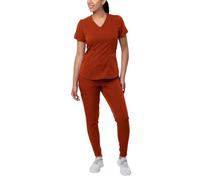 Adar Pro Modern Athletic Scrub Set per le donne - Top moderno Scrub con scollo a V e pantaloni da yoga Jogger Scrub - P9500 - Red Ochre - XL