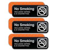 ADASigns.org, Cartello "No Smoking Sign Package, NO SMOKING COMPRESO VAPING & E-SIGARETTES, acrilico nero, testo bianco, 22,9 x 7,6 cm - Set di 3