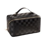 Adatta Viaggio Borsa For Cosmetici Da Viaggio For Trucchi Scozzese A Quadretti Portatile In Pelle Con Manico E Scomparti Per Quotidiano(Black)