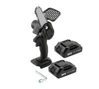 Adattato for sega a catena elettrica a batteria da 24 V con batteria al litio Utensile elettrico portatile for la registrazione del taglio del legno Strumento fai da te(Black with 2 battery)