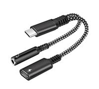 Adattatore 2 in 1 USB C a Jack 3,5 mm e Caricabatterie, Porta di Ricarica Rapida USB C PD 3.0, Compatibile con Samsung, Google Pixel, Huawei, iPad Pro, Ricarica Rapida 60W - Nero