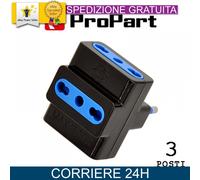 Adattatore 3 Posti Bipasso Spina 16A Nero Compatibile Universale