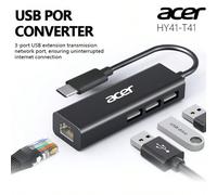 Adattatore 4 in 1 Acer Type-C con porta Ethernet RJ45, 3 porte dati USB, hub Ethernet 10Gb/s, adatto per computer portatile, PC, tablet, telefoni, colore bianco HY41-T41 Tagli UnicaABS