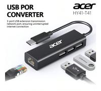 Adattatore 4 in 1 Acer Type-C, porta Ethernet RJ45, 3 porte dati USB, hub Ethernet 10Gbps per laptop, PC, tablet, telefoni, colore bianco HY41-T41 Tagli UnicaABS