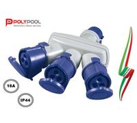 ADATTATORE A 3 POLI TRIPLA PRESA CEE MONOFASE IP44 "POLYPOOL" MADE IN ITALY