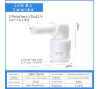Adattatore a gomito Quick Connect progettato per 6,4 mm per tubi depuratore acqu