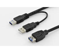 Adattatore a Y USB 3.0 Tipo di cavo 2xA - A M/M/F 0,3 m. NEW