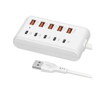 Adattatore alimentazione 10 in 1 con 5 porte USB e 5 porte | Stazione desktop multiporta a ricarica rapida per la casa con 5 porte USB e 5 porte tipo C per dispositivi