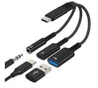 Adattatore audio da USB C a 3,5 mm (3 in 1) Aux per cuffie per iPhone 17 16 15 Pro Max Jack Splitter Cable Type C per Apple Cord Charger Dongle OTG Dual Charging per iPad Car Wired Plug Compatibile