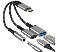 Adattatore AUX a USB C (3 in 1) per cuffie per iPhone 17 16 15 Audio 3,5 mm Jack Splitter Cavo di tipo C per Apple Cord Charger Dongle USB 3.0 OTG Doppia ricarica per iPad Auto Macbook Compatibile per