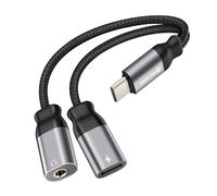 Swissten Adattatore carica/audio USB-C 3.5mm 2in1 nylon, Nero