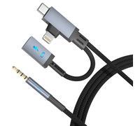 Adattatore caricatore 2 in 1 con cavo Aux, cavo Aux USB C e Lighting con porta di ricarica da 30 W, cavo ausiliario Carplay per iPhone/Samsung Supporta stereo, altoparlanti, cuffie