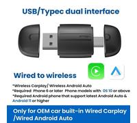 Adattatore Carplay Android Auto 2in1 Dongle USB Tipo-C Cablato Per Controllo