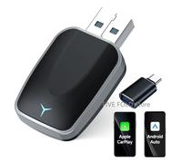 Adattatore CarPlay cablato a wireless 2 in 1 e adattatore wireless Android Auto Plug & Play black silver H