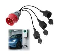 Adattatore CEE ad alta corrente 400 V 16 A maschio a 3 X 230 V Schuko Cavo prolunga 5 poli (3P+N+E) 3 × 0,5 m cavo IP44 con copertura protettiva per caravan, barca, industria, campeggio