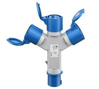 Adattatore CEE blu da campeggio con spina 16A e 3 prese CEE 230V IP44