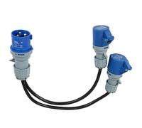Adattatore CEE da 42 cm, 32 A a 2 x 16 A, protezione IP44 come accessorio per auto elettrica per officine, cantieri e industriali, distributore di potenza splitter generatore, adattatore caravan