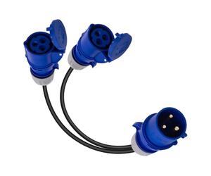 Adattatore CEE, spina 32A su 2 prese da 16A, IP44, cavo convertitore a 2 vie, splitter generatore, adattatore caravan, 230 V, IP44