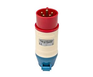 Adattatore CEE Testboy TV 416A, strumento da elettricista (custodia PE infrangibile, combinabile con Testavit Schuki 1A, 2K e 3A, alimentazione tramite oggetto di prova), rosso/bianco/blu
