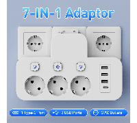 Adattatore con 3 prese AC e 3 porte USB e 1 porta Type-C, caricatore da parete multi-porta con interruttori indipendenti, convertitore da viaggio/casa/ufficio, senza cavo, spina EU Tagli UnicaRame