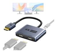 Adattatore da DisplayPort a doppio HDMI, 4K@60Hz 2K a 120Hz HDR, DP Source a HDMI Splitter 1 in 2 Out per doppio monitor, MST per Windows/SST per macOS, esteso/mirror per PC NVIDIA/AMD scheda grafica