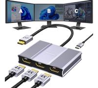 Adattatore da DisplayPort a HDMI, 1 in 3 uscite, 4K60Hz, DP Source a HDMI, splitter esteso per 3 monitor, hub MST per desktop, laptop, NVIDIA, scheda grafica AMD, MACOS non supporta MST