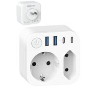 Adattatore da Germania al Giappone con 4 USB (2 Tipo-C), adattatore da viaggio a 2 prese, spina di viaggio Schuko a Tipo A per Germania, Giappone, Canada, Bianco